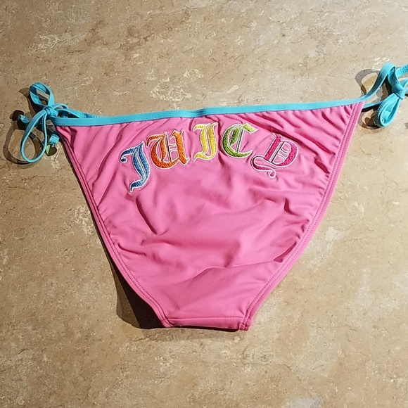 Juicy Couture Pink Logo Tie Side Bikini Bottoms L - Picture 2 of 4